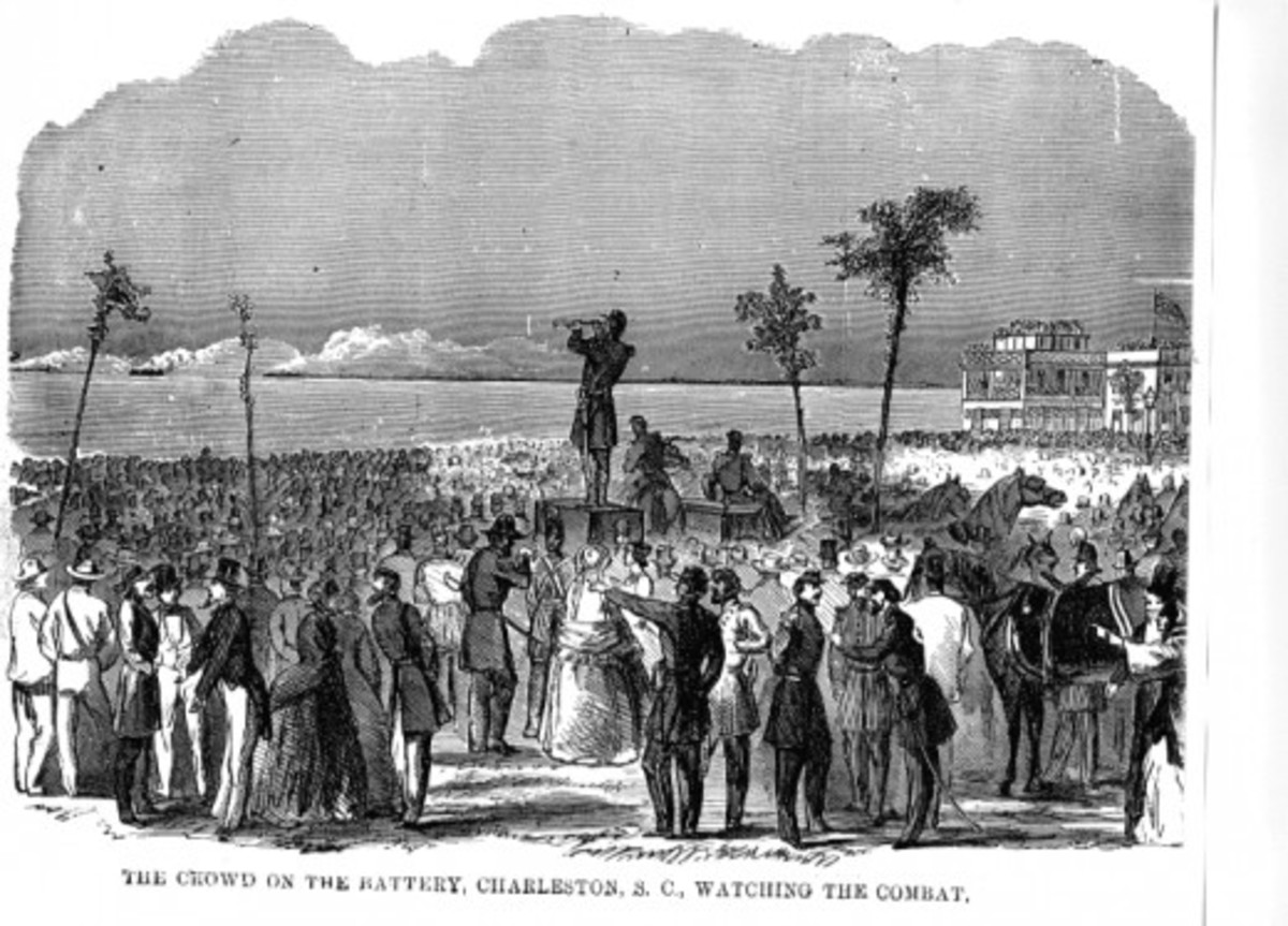 Charleston civilians view the barrage from the beachfront
