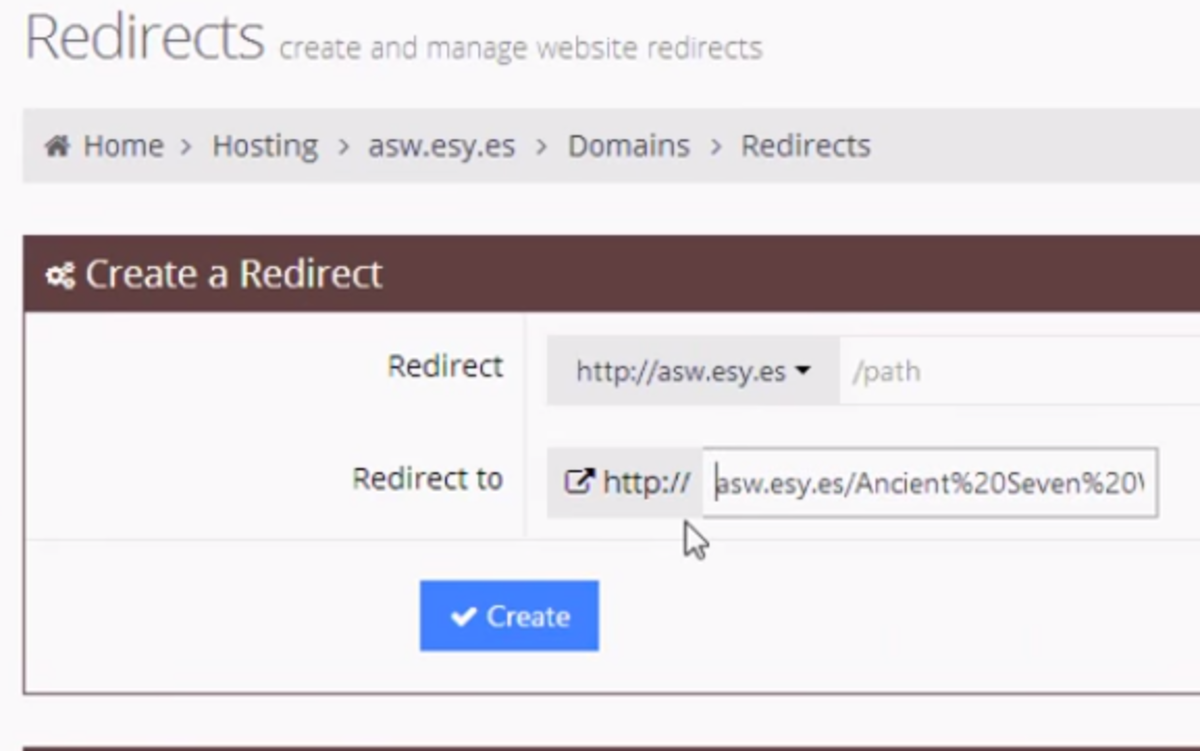 Redirect page screenshot