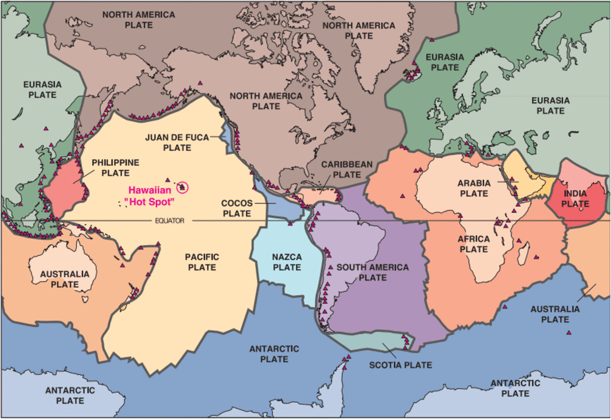 The tectonic plates of the lithosphere on Earth.