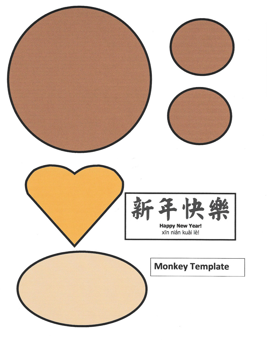 Large monkey face shapes printable -- shapes colored in -- Year of the Monkey