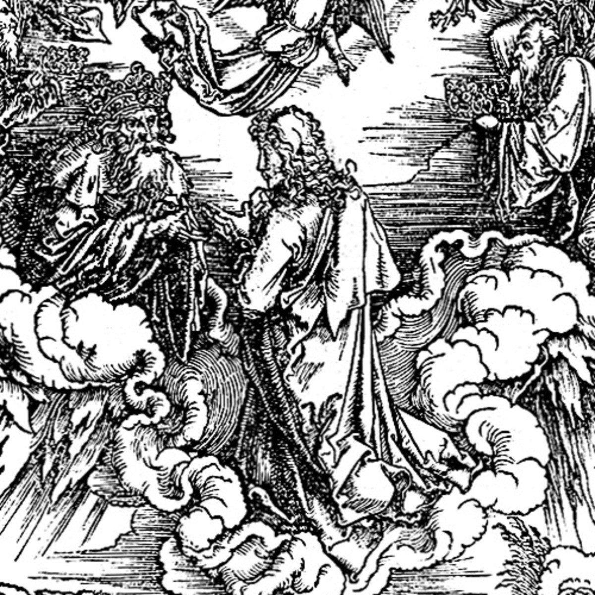 Here we show another portion of "St John and the Twenty-four Elders in Heaven" by Albrecht Durer - this this image, we see St John kneeling before one of the Elders.
