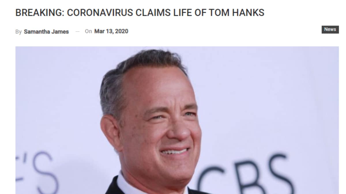 Tom Hanks fake death news in relation to COVID-19