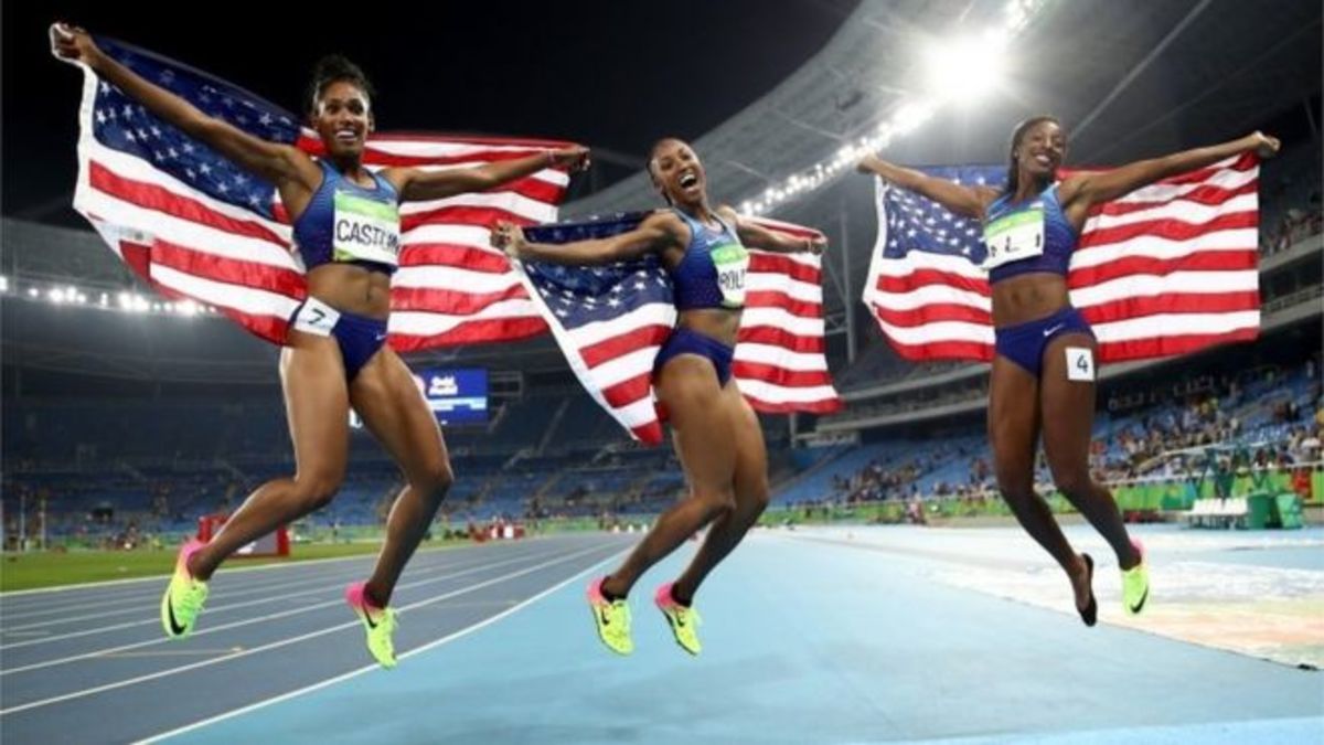 Fit & fast. USA's Kristi Castlin (bronze), Brianna Rollins (gold) and Nia Ali (silver) swept the high hurdle event at the 2016 Summer Olympics.