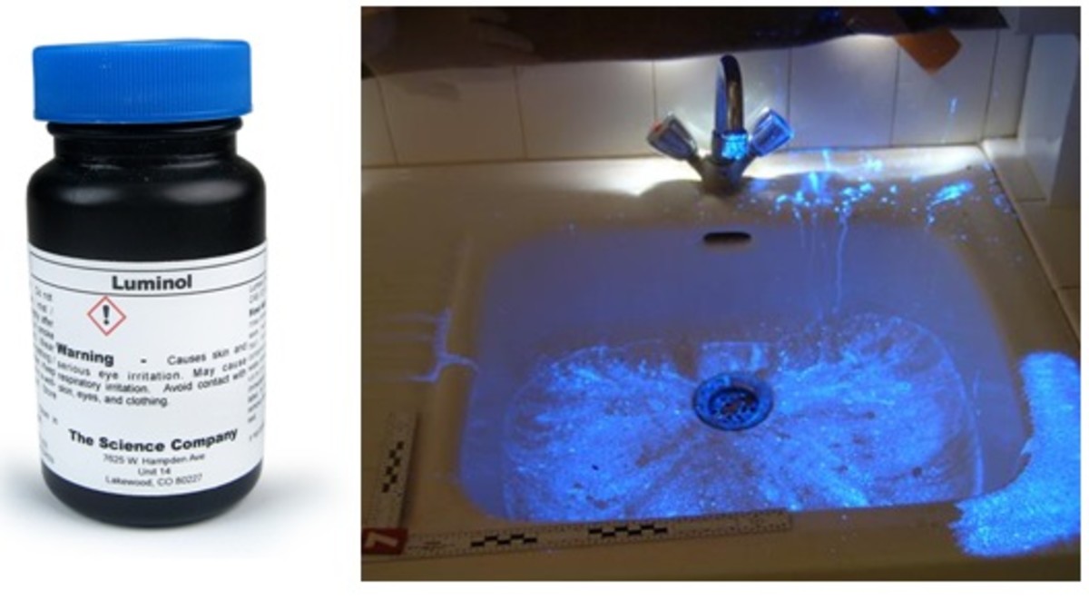 Luminol binds to the copper in blood. It will show up under a black light even if attempts are made to clean the blood up.