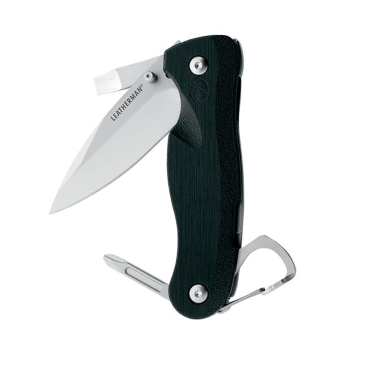 Leatherman Crater knives have extra implements, but it never shoots blades!