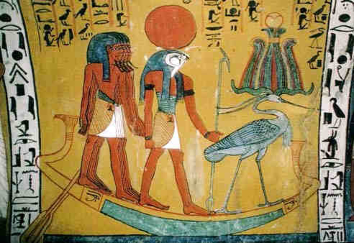 The Sun God Ra on his boat trip to the Netherworld. Jane too traveled to the estate by boat where she undergoes her journey. 