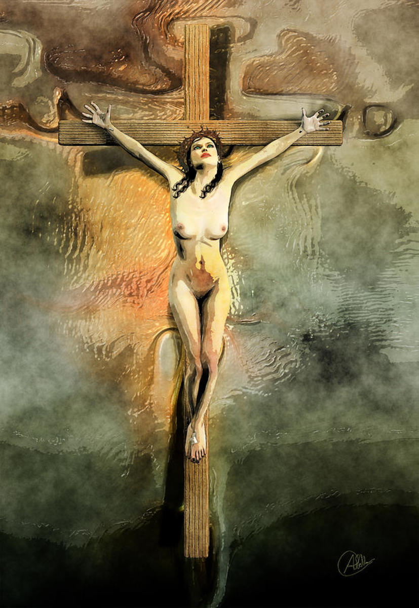 A symbol of "sexual crucifixion" to display society's view of a woman's primary purpose-  to please their husbands and bear their children. 