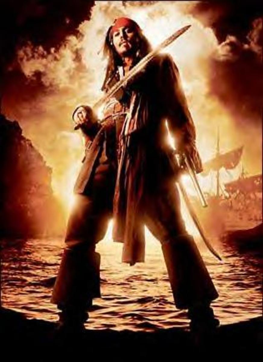 Johhny Depp playing Captain Jack Sparrow.