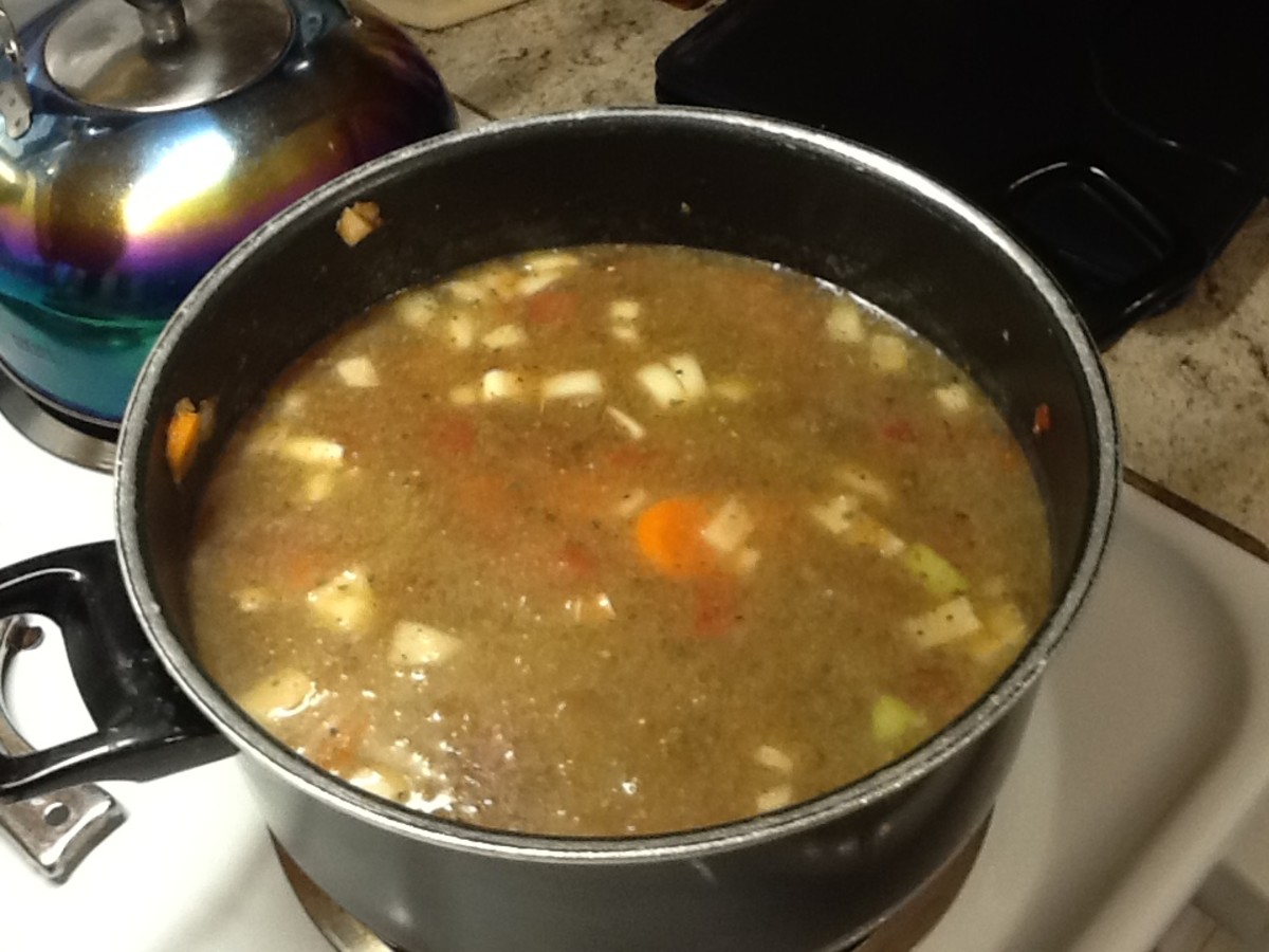 Bring the ingredients to a boil then reduce heat. Simmer for about 1 hour and a half.