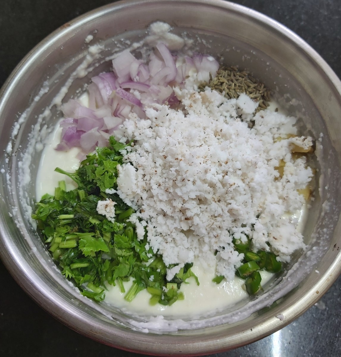 Add 3-4 tablespoons of grated fresh coconut.