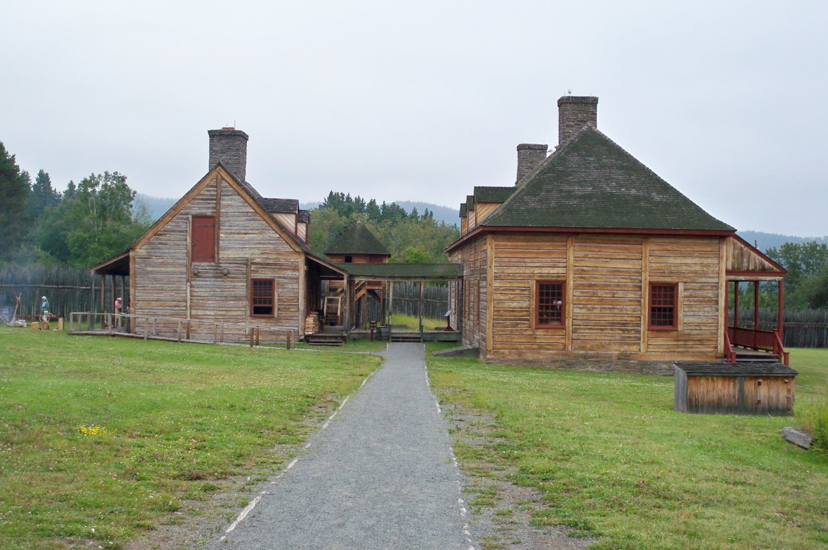 The Great Hall (right) at Grand Portage and the kitchen (left) out back