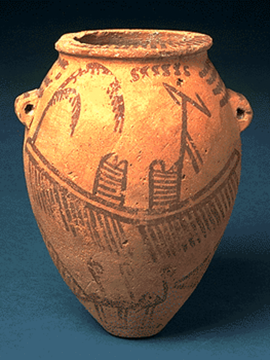 Decorated ware with boats with standards from the Gerzean period. These decorated vessels represent the beginning of painting in Egypt #1 photo