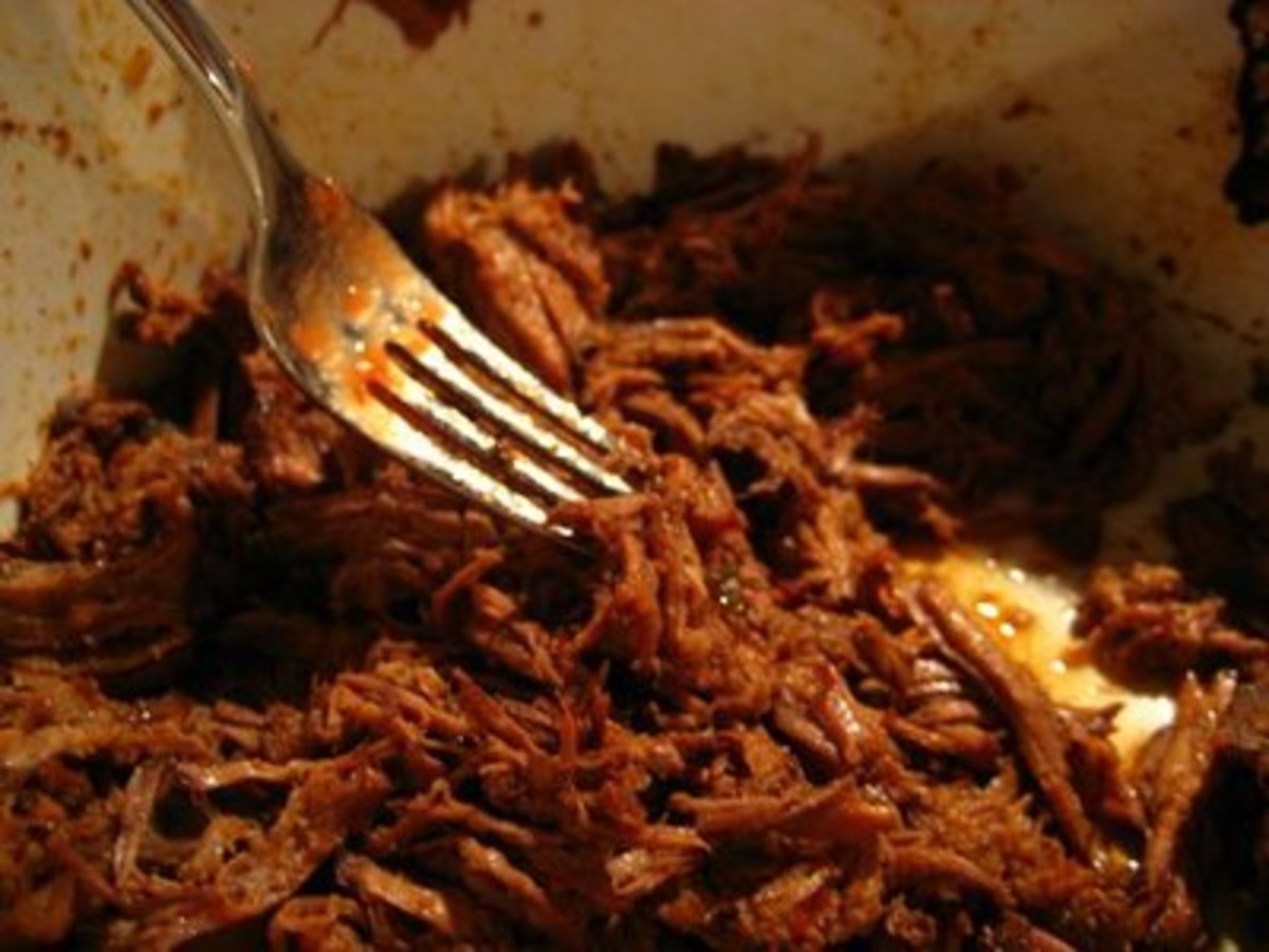 This is how your beef should look shredded with a fork. 