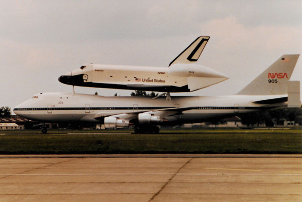 Orbiter prototype Enterprise piggybacked atop the SCA for the Paris Air Show, 1983. Dick Scobee was one of the pilots flying the SCA around the periphery of Paris.