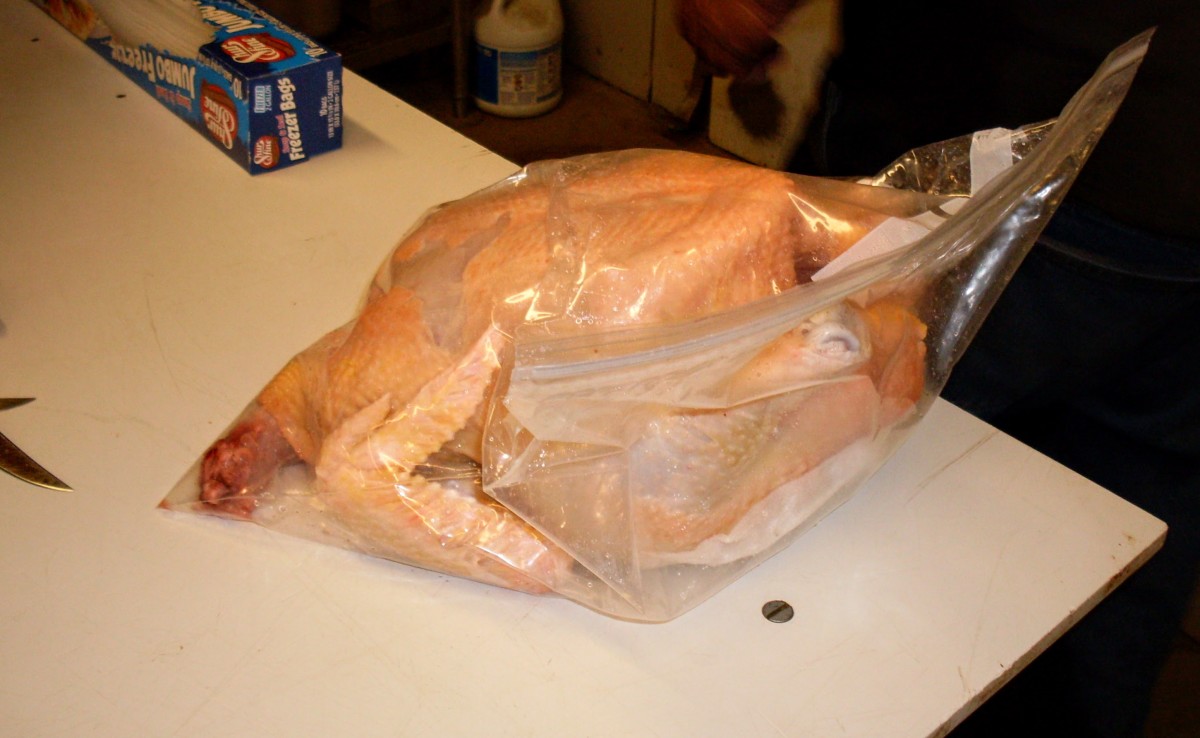 Sometimes chickens which are only bagged expand in the freezer. If this is a concern, wrap the birds tightly in plastic wrap.