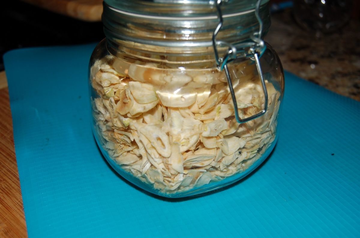 Store your dried garlic in an air-tight container. I like glass jars.