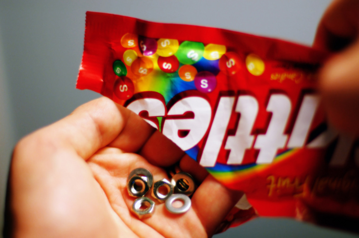 You can always swap out the food in your roomie's favorite packaging for something odd! This skittles trick is brilliant.