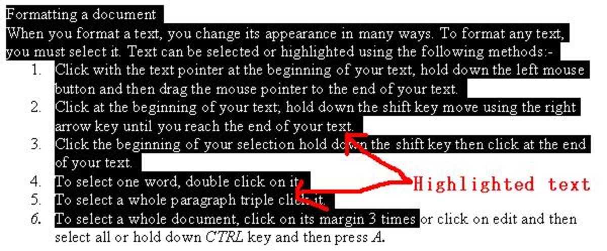 Selecting text.