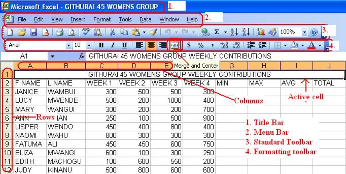 merge and center in excel 2003