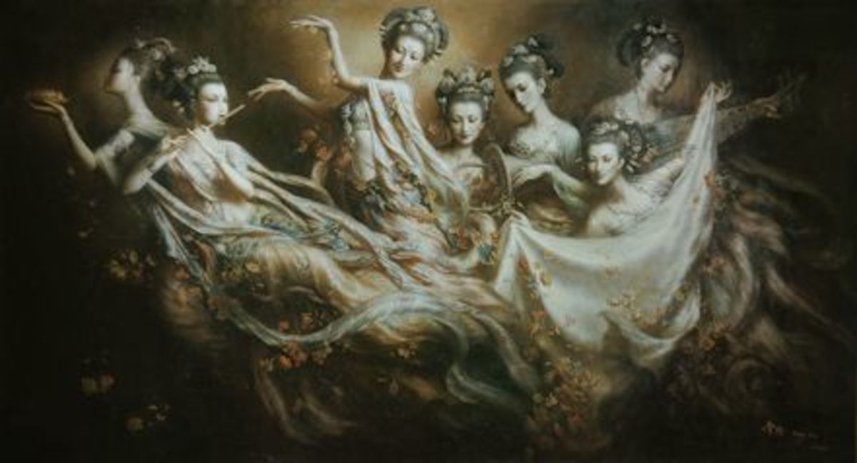Group of Oriental Angels with Music Instruments