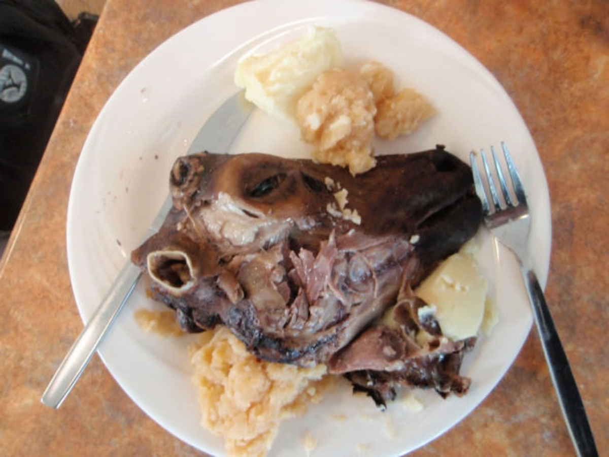 Whole Sheep’s Head  -This dish can be served with or without brains: the head, of course. It is considered to be a delicacy even in the Mediterranean and Northern Europe areas.