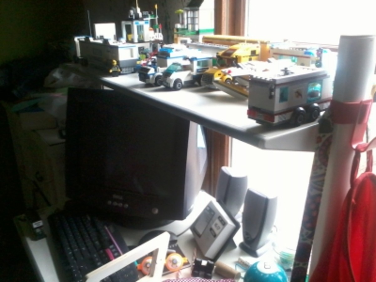 My Daughter's Desk with Legos on the Top Shelf