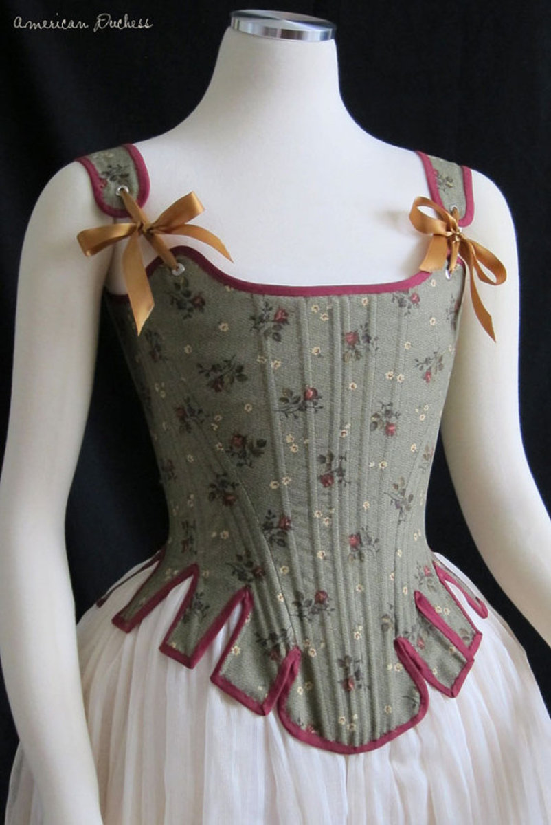 A 17th century corset with a flared waist.