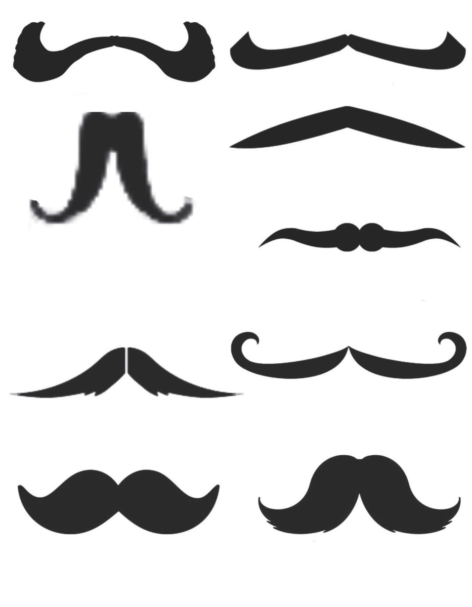 Different types of mustaches created from  Photoshop mustache brush 