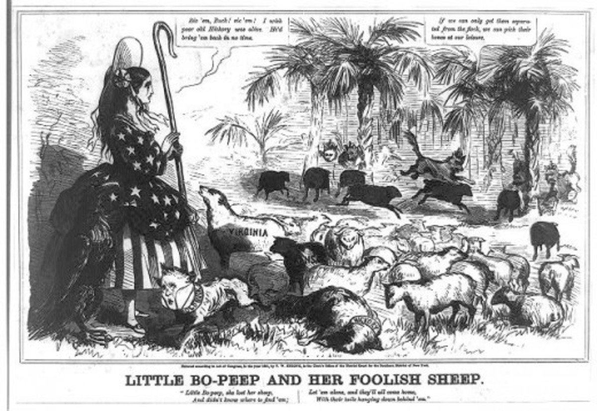 Cartoon - the Deep South "sheep" stray from the Union "flock"