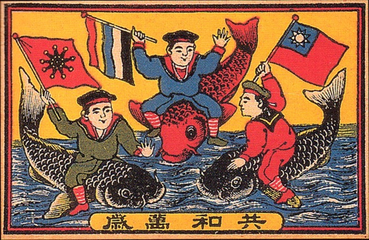 Illustration depicting the establishment of the Republic of China and its flags