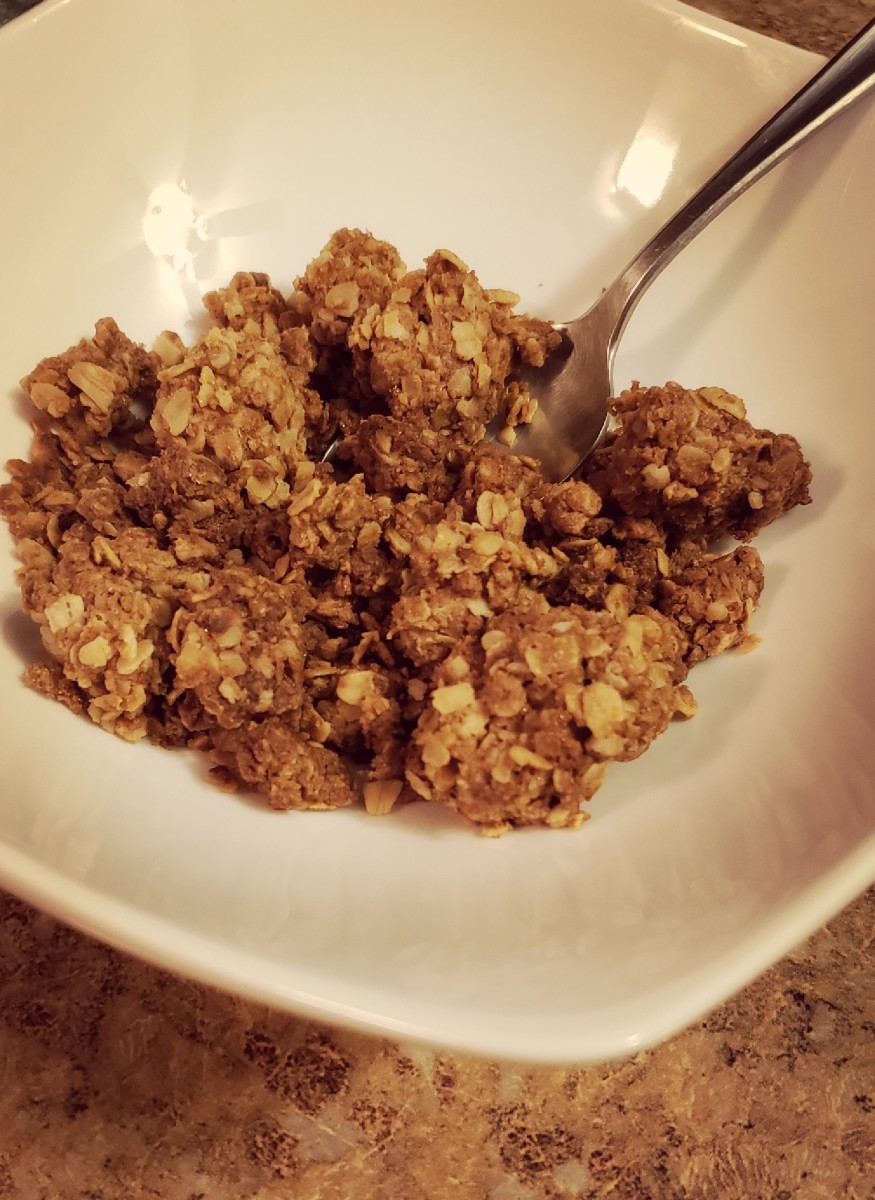 This easy peanut butter granola contains only four ingredients.