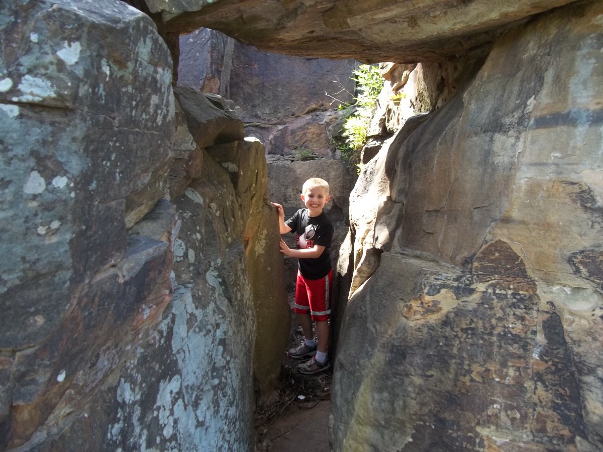 Climbing around the rocks below the lodge