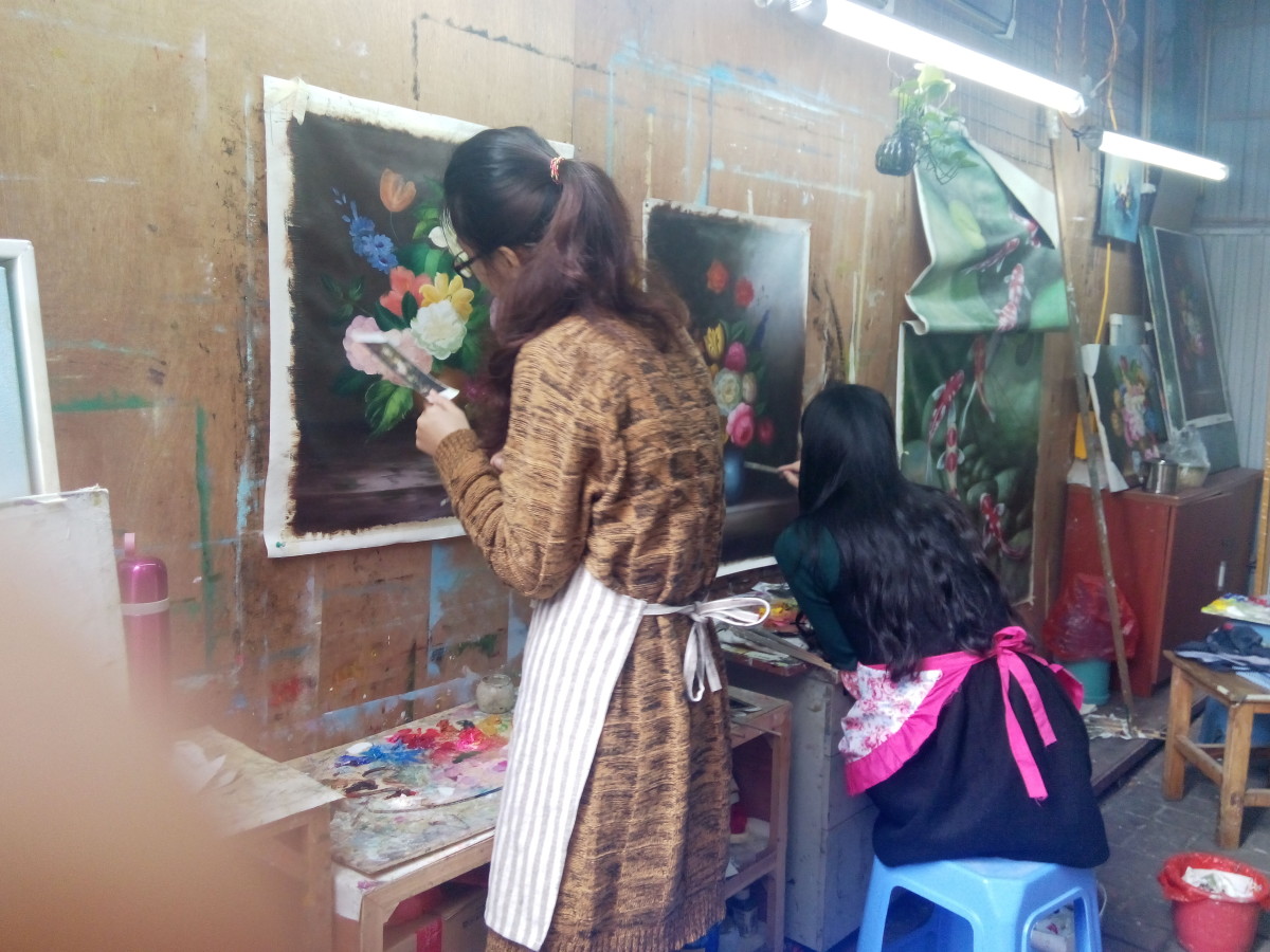 Artists creating in Dafen Arts Village, Shenzhen, China