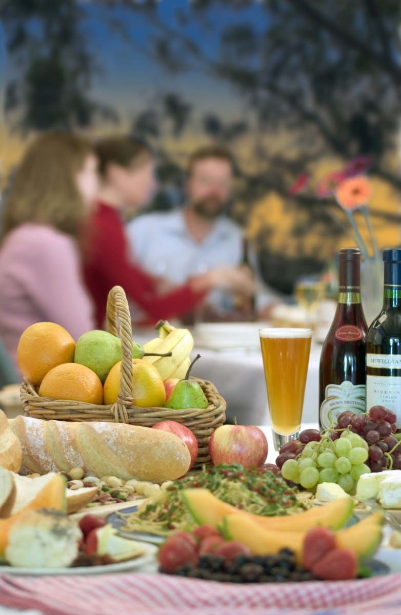 A table of mouthwatering food and drink