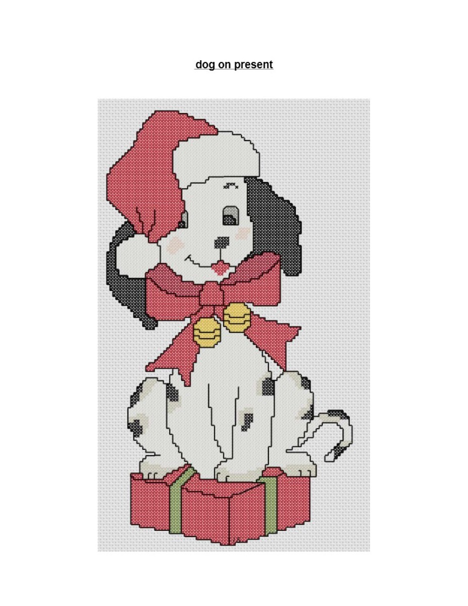 free cross stitch pattern Christmas dog with present