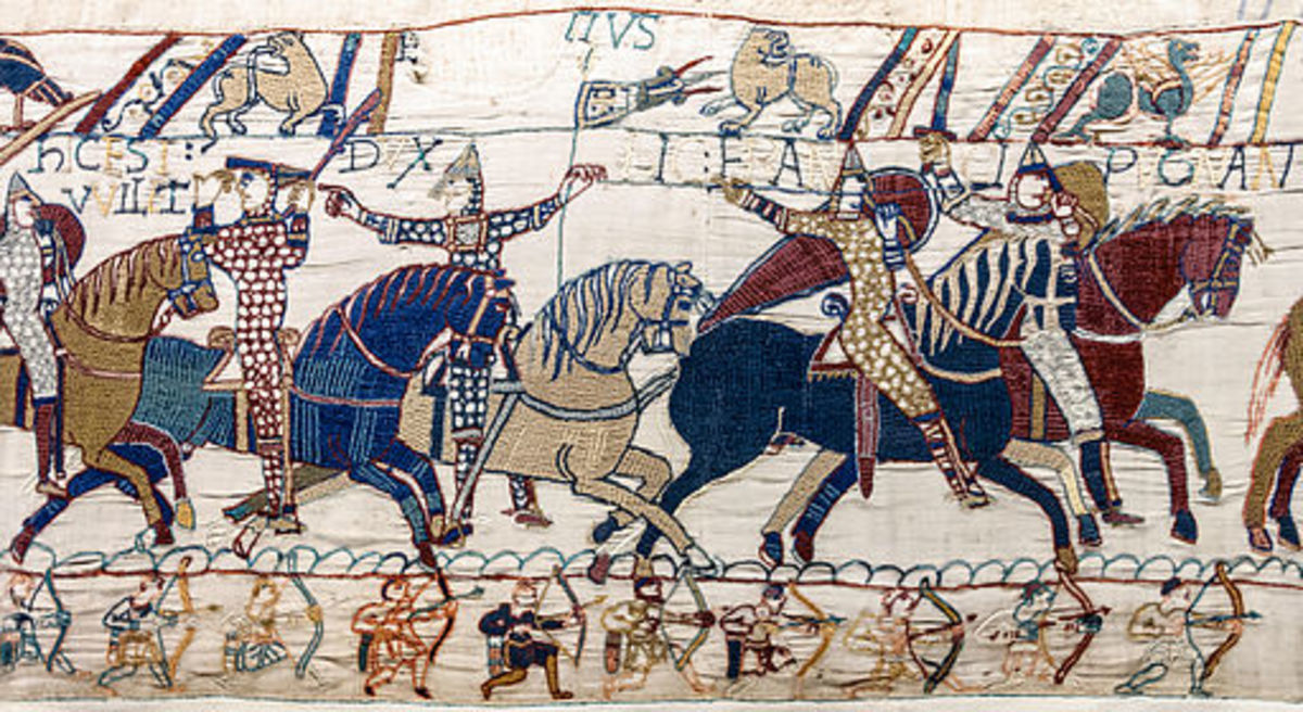 The Bayeux Tapestry. Date: 1070's. Duke William lifts his helmet. 