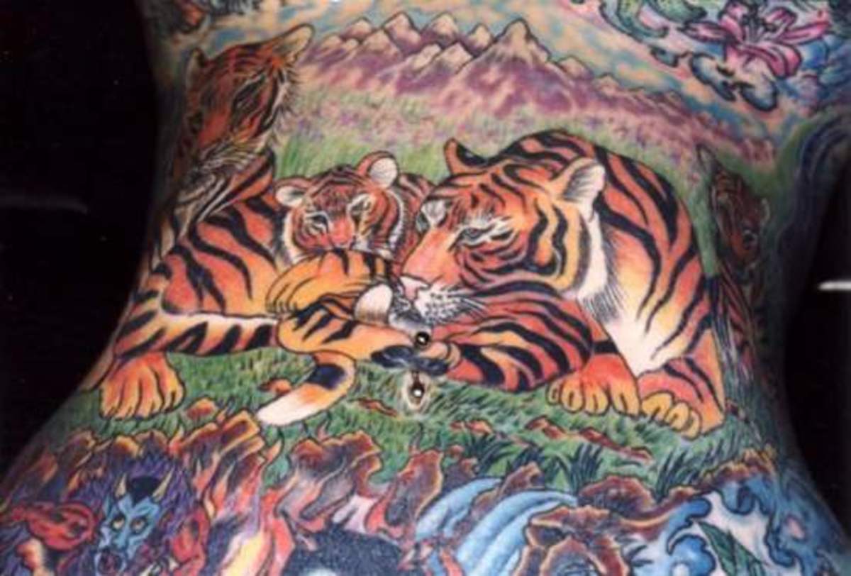 Colorful full body tiger tattoo