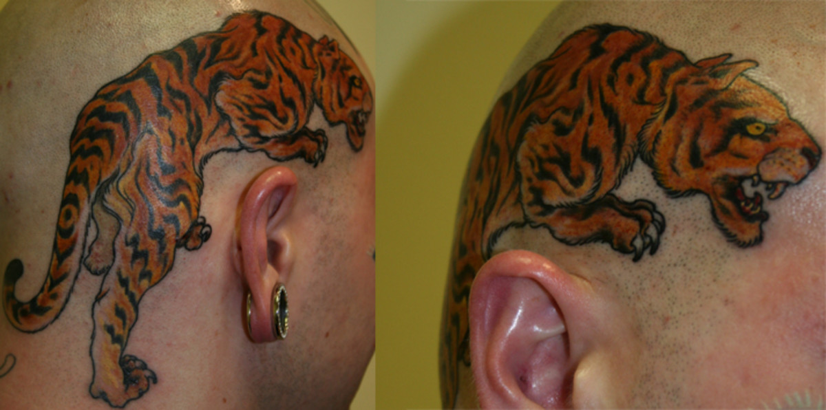 Tiger on head tattoo