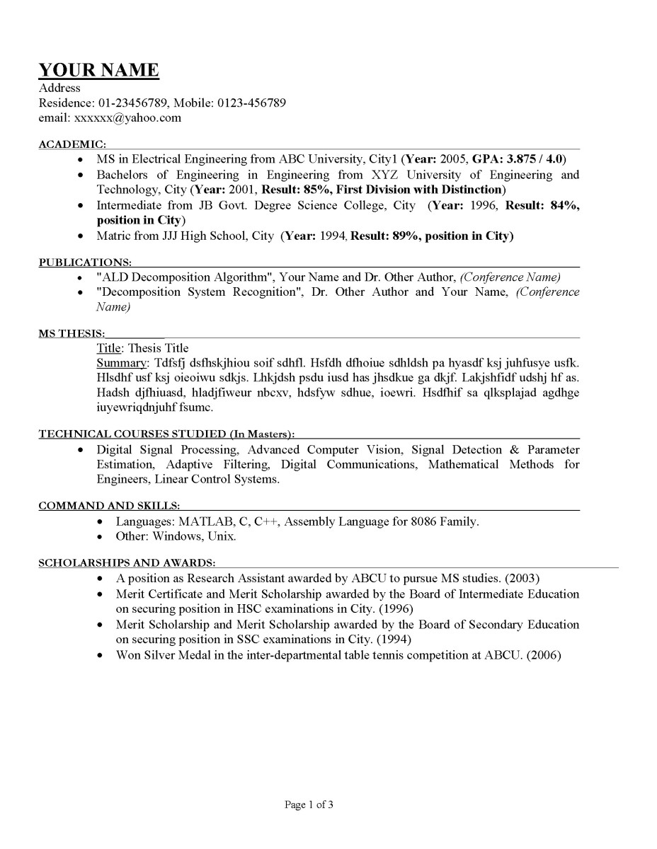 how to add thesis in resume