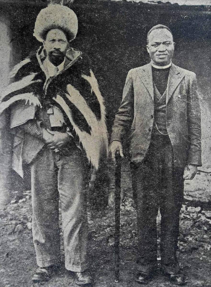 In 1946, Kenyatta returned from Britain to give life to nationalist movements. He seen here with Semacula Mulumba who accompanied him from Britain. In 1946, Kenyatta returned from Britain to give life to nationalist movements. He seen here with Semacula Mulumba who accompanied him from Britain.