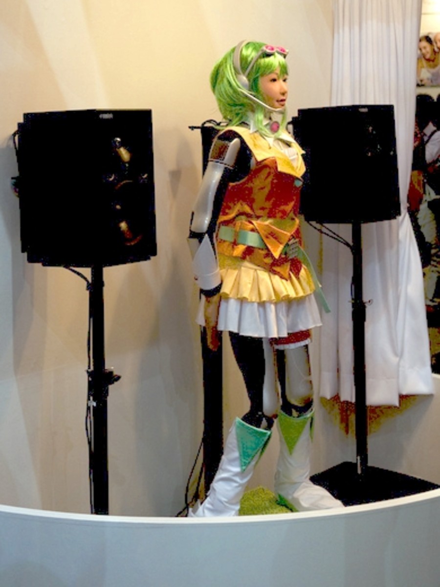 A gynoid or female robot (fembot) on display at The Combined Exhibition of Advanced Technologies (CEATEC) Exhibition in Japan in 2009.  