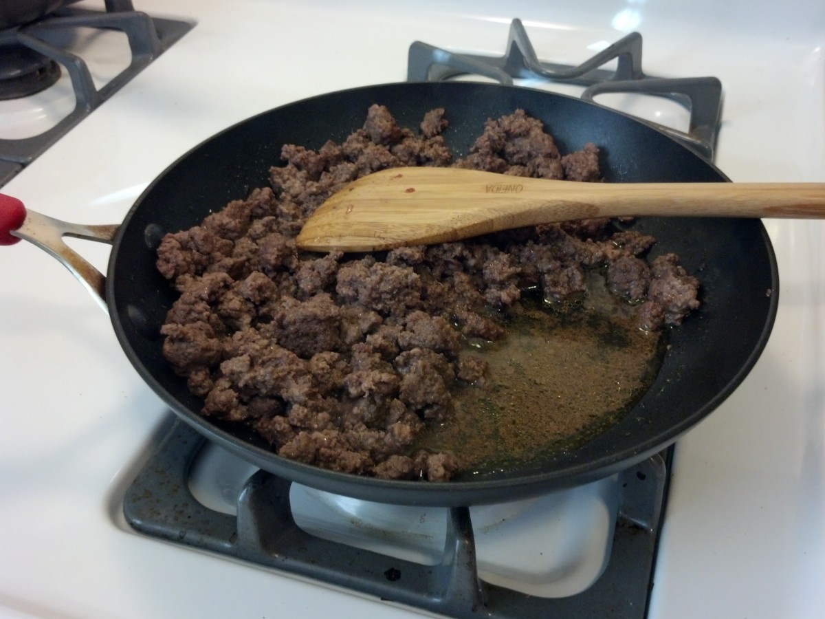 Brown the meat until fully cooked, making sure to break it up during cooking.