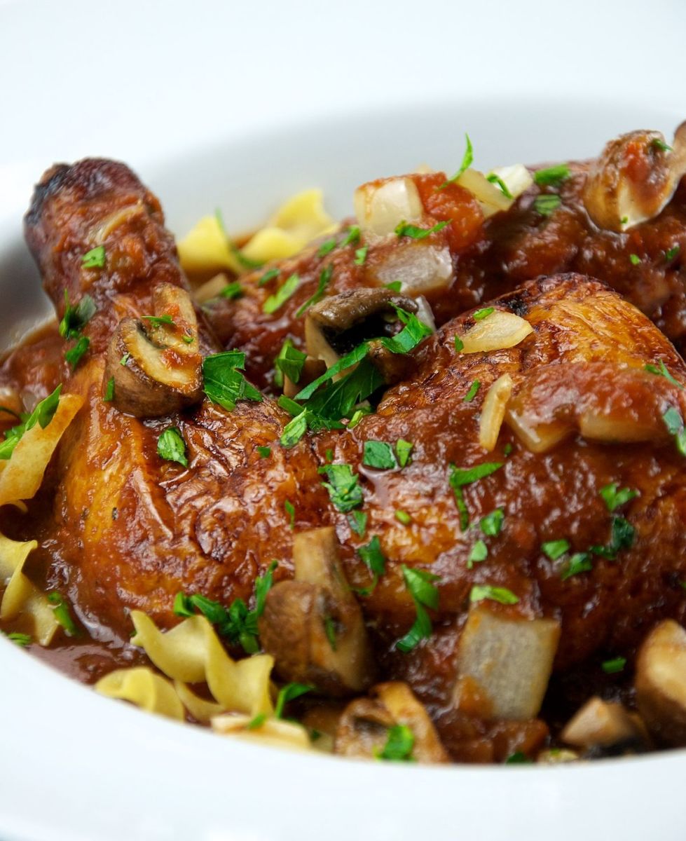 Chicken cacciatore is a classic Italian chicken dish with mushrooms, herbs, and tomatoes 