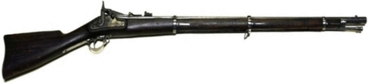 Geronimo is frequently photographed with an 1866 Springfield trap door carbine (possibly as early as 1864). When captured he sported a Winchester Model 1876 lever-action rifle with a silver-washed barrel and receiver, bearing Serial Number 109450