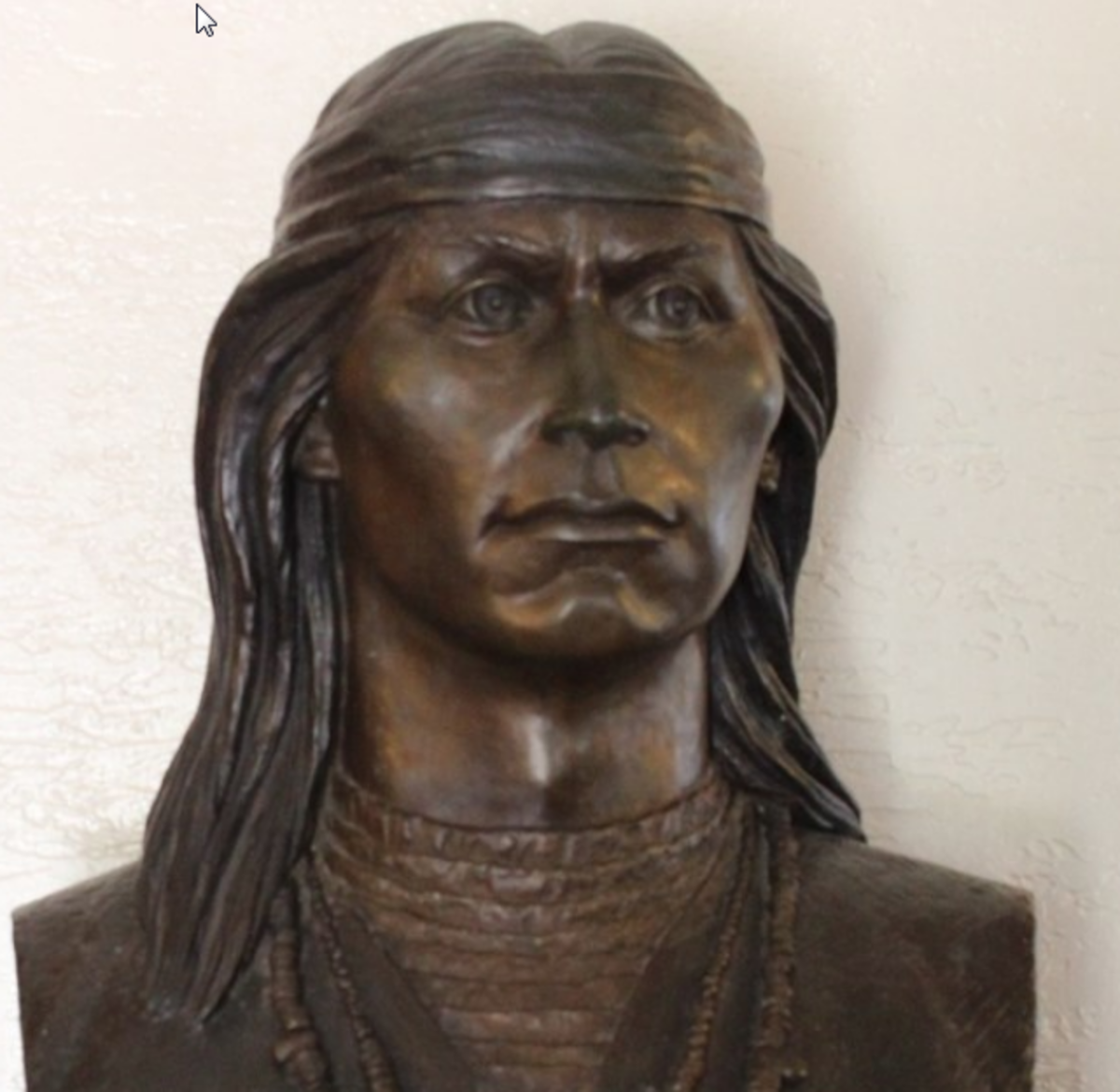 A sculpture by Bette Butts.There are no known photos of Cochise, chief of the Chiricahua Apache. This rendering is based on what is known of his son who looked like him.