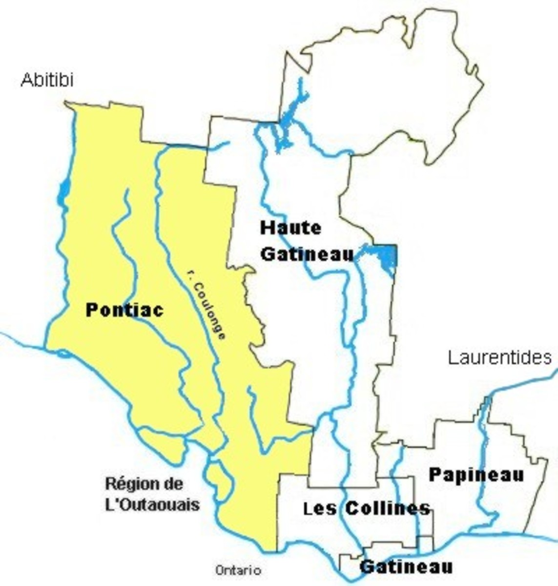 Map location of Municipalité régionale de comté de Pontiac / Pontiac Regional County Municipality