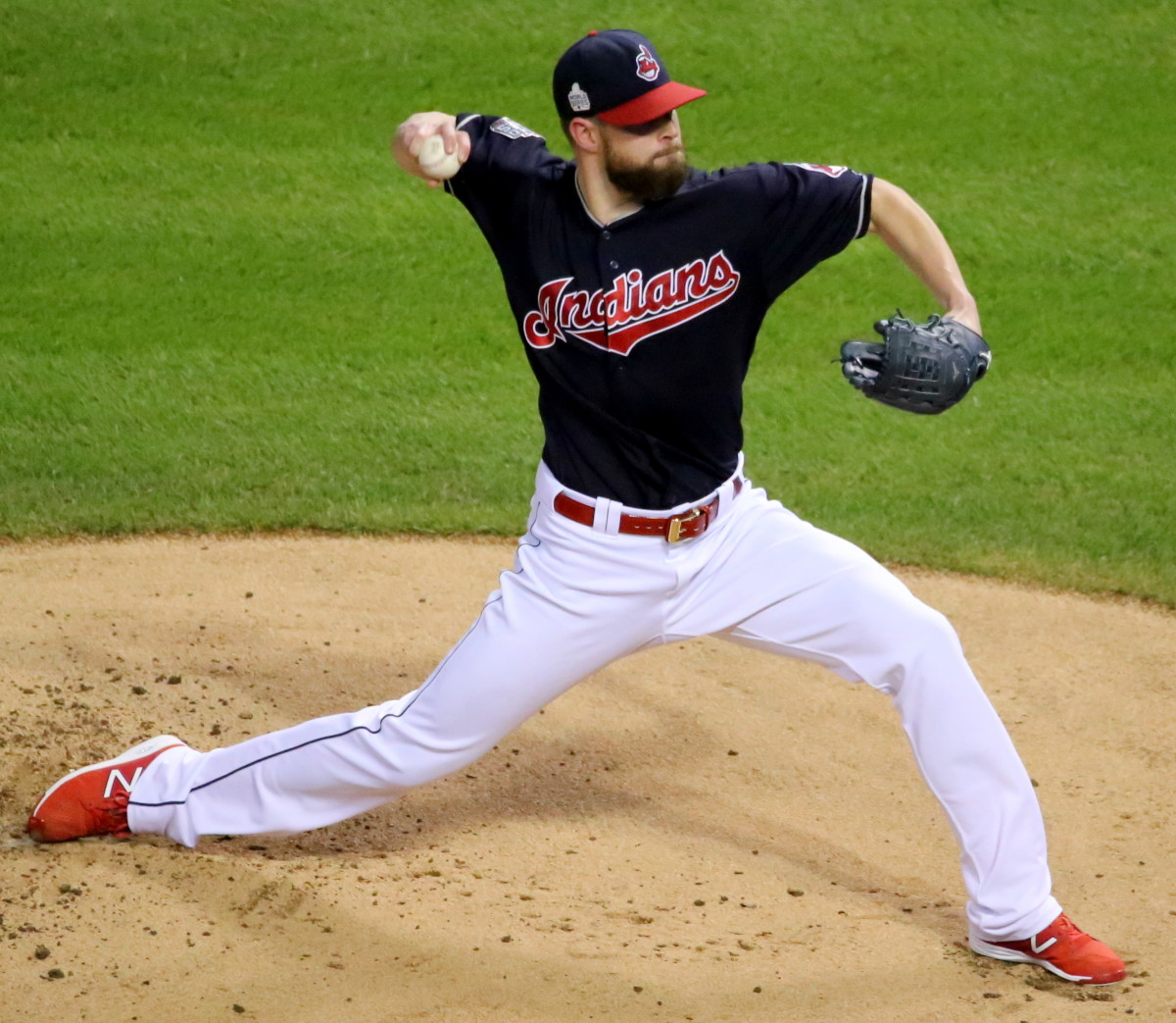 Indians ace Corey Kulber pitches during the 2016 World Series.