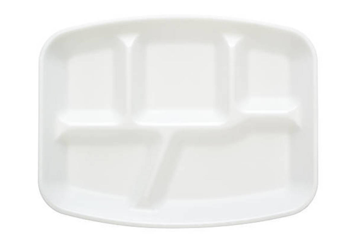 A Styrofoam long plate trying to fool us into being a regular plate.