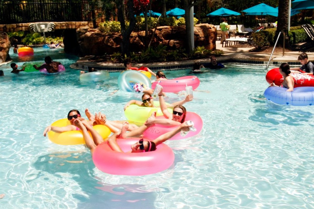 Hanging out in the lazy river at Marriott Grande Lakes in Orlando 