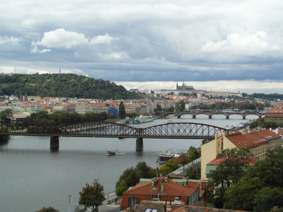 The view from Vysehrad, Prague towards Mala Strana, Prague Castle and Hradcany.